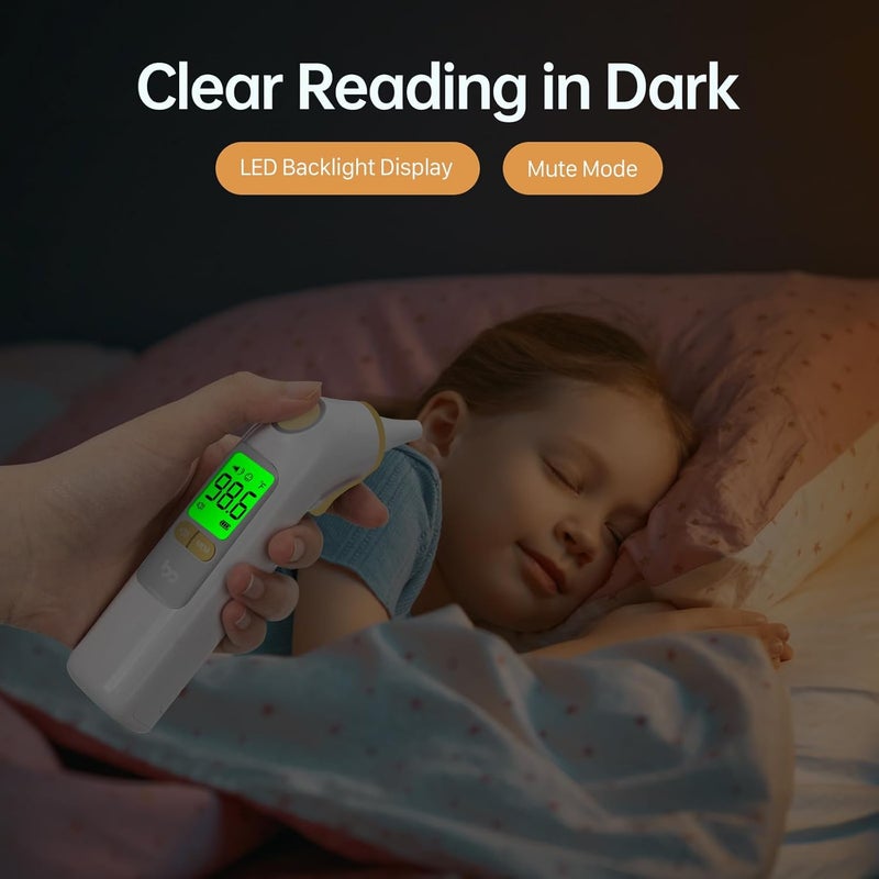 Femometer Ear Thermometer, Highly Accurate Ear Thermometer for Kids, Adults and Babies, 30 Memory Recall, 1s Result and 3-Color Fever Alert, with 24 Disposable Probe Covers, Yellow - Image 3